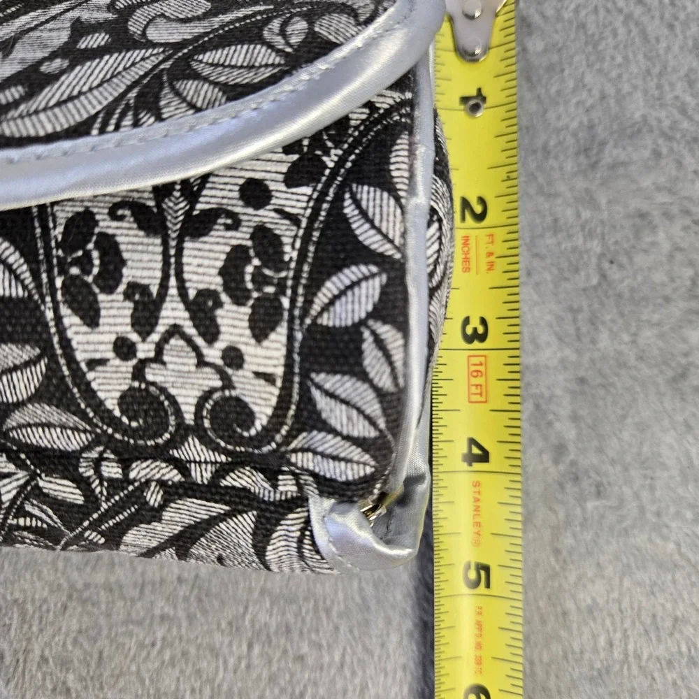 Black White Damask Brocade Jewelry Travel Case Organizer Roll Silver Trim NWT